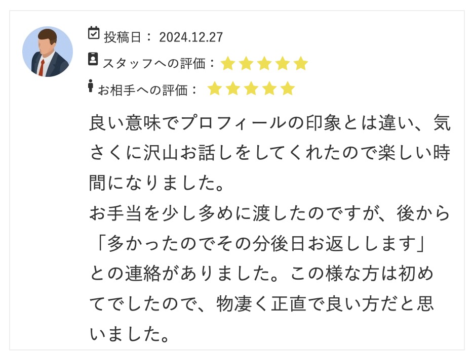 ユニバーサル俱楽部の良い口コミ(男性)
